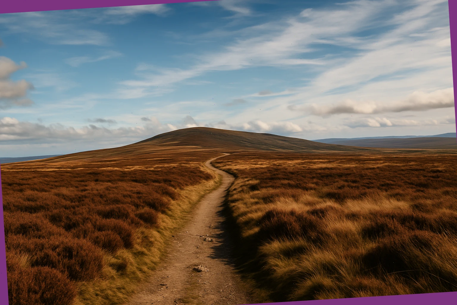 Open heath under wide sky where wind shapes the pace of the walk